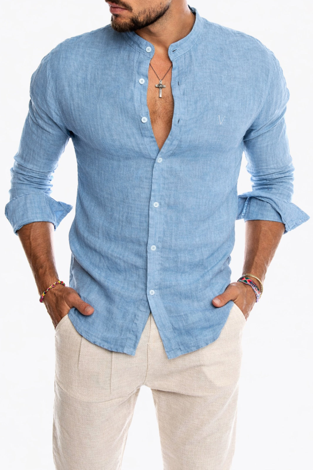 VALOREN Linen Shirt — Light Blue